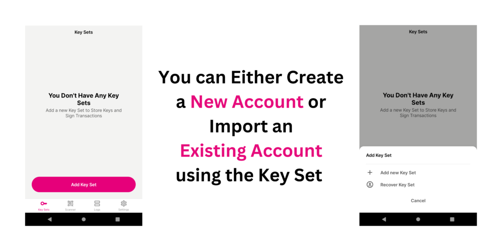Create a new account or import existing account into Polkadot vault app